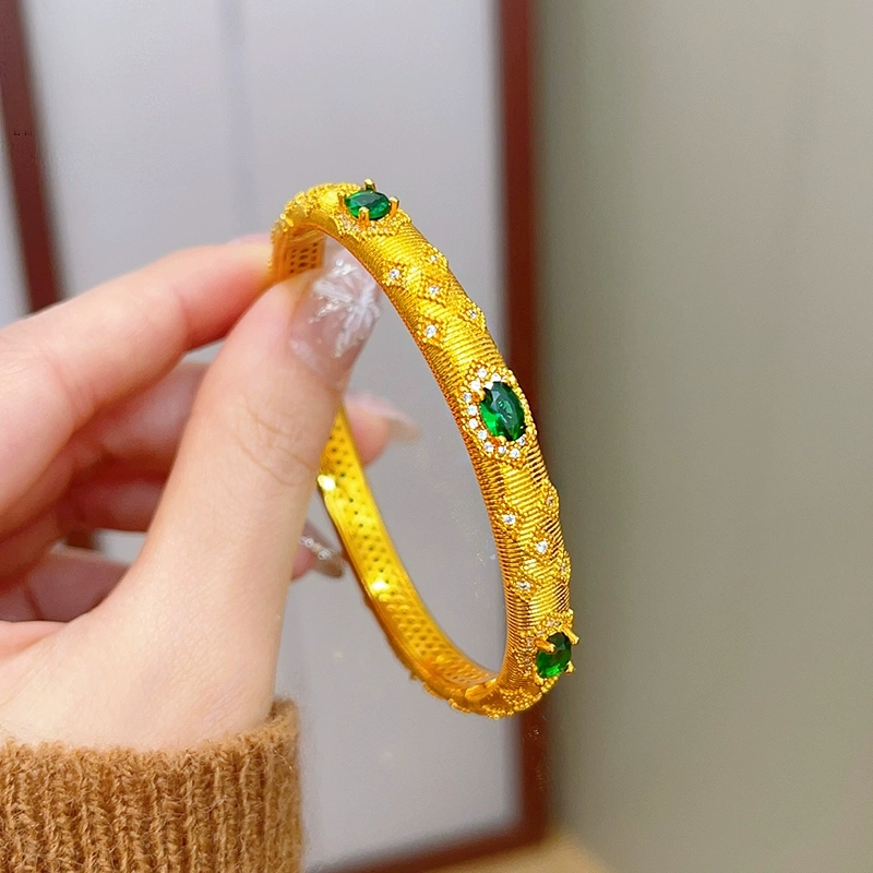 Athena Jewelry and Gold Store's same style sand gold Buccirati brushed diamond red and green gold clasp bracelet, a court retro gift bracelet for your girlfriend detail image 5