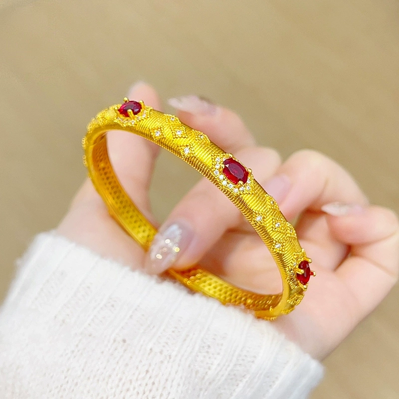 Athena Jewelry and Gold Store's same style sand gold Buccirati brushed diamond red and green gold clasp bracelet, a court retro gift bracelet for your girlfriend detail image 2