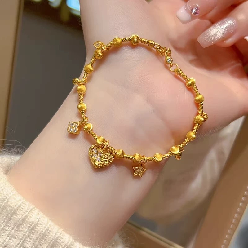 Athena Jewelry and Gold Store's same style sand gold brushed cat's eye diamond heart four-leaf clover bracelet faceted bead bracelet as a gift for women Specification image