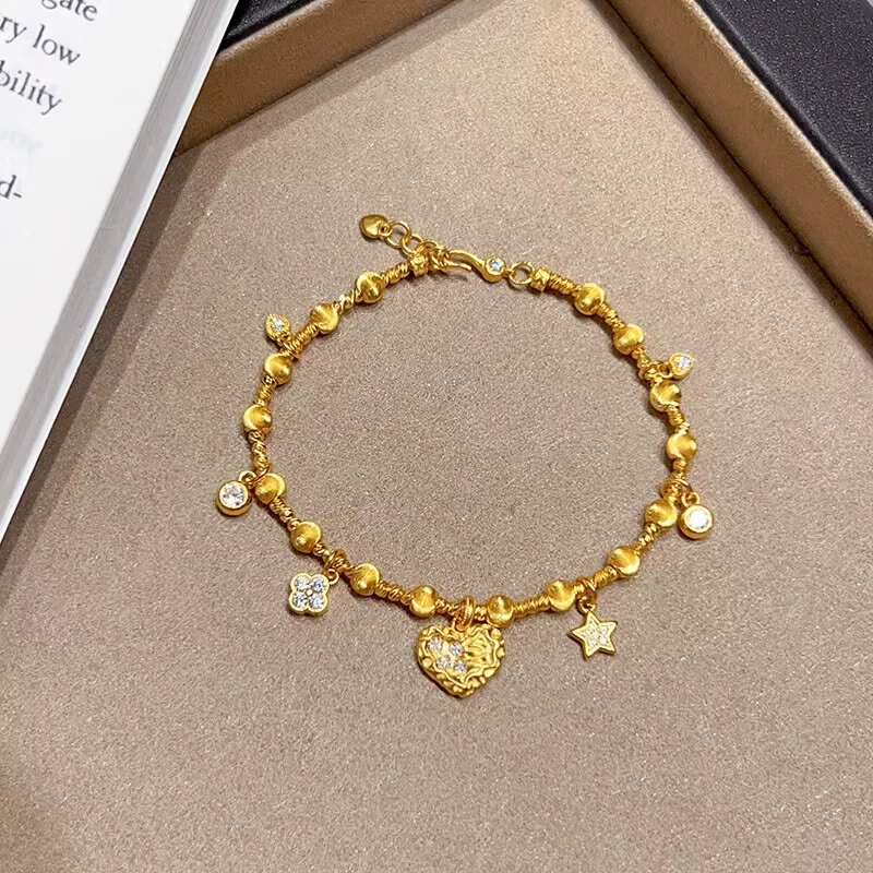 Athena Jewelry and Gold Store's same style sand gold brushed cat's eye diamond heart four-leaf clover bracelet faceted bead bracelet as a gift for women details Picture