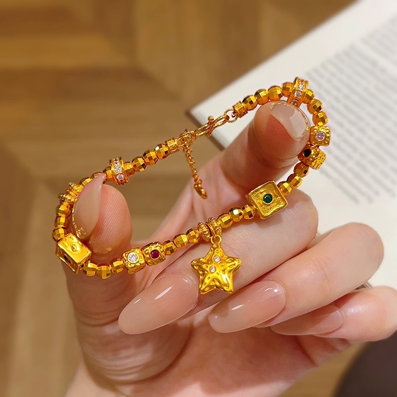 雅典娜首饰新中式沙金点钻陨石星星跑环蹦迪珠手链百搭时尚送女友礼物