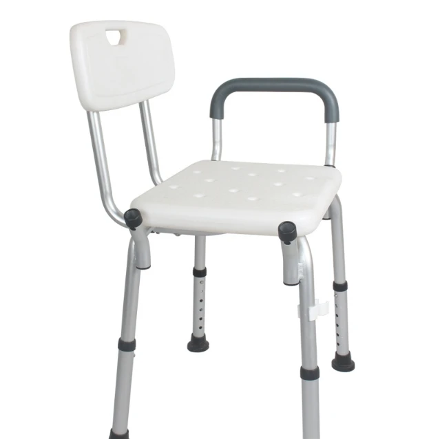 High-quality anti-slip aluminum alloy elderly shower stool, bathroom chair, adjustable height, shower chair with armrests and backrest detail image 2