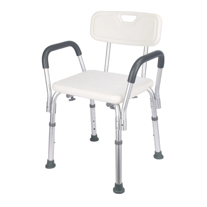 High-quality anti-slip aluminum alloy elderly shower stool, bathroom chair, adjustable height, shower chair with armrests and backrest detail image 5