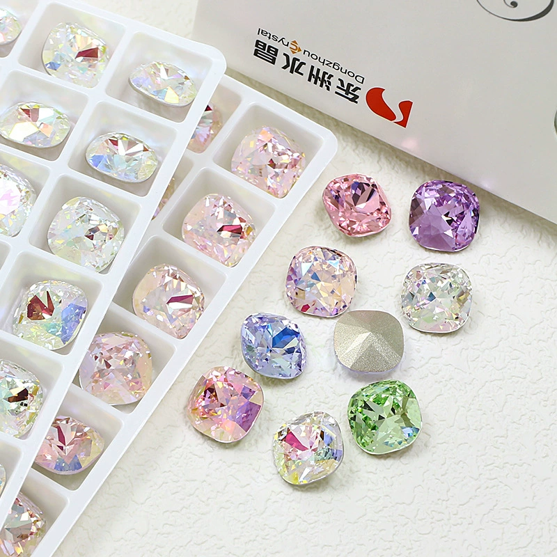 东洲水晶10mm肥方美甲钻k9玻璃钻轻奢正方圆角钻耳钉箱包美甲饰品
