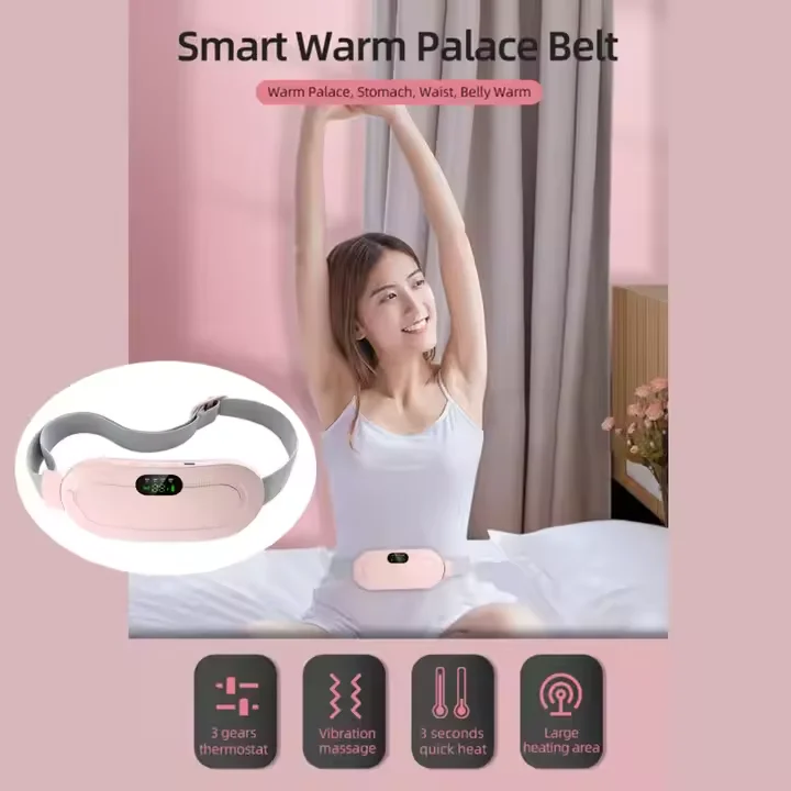 The new portable cordless period pain relief belt with vibration massage and hot compress menstrual heating pad is used to treat cramps Application Scenario