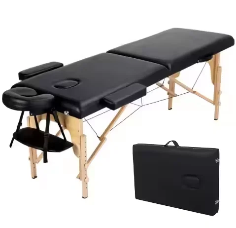 Beauty salon massage beds, leather protective beds, adjustable folding height, wooden 2 or 3-section massage beds