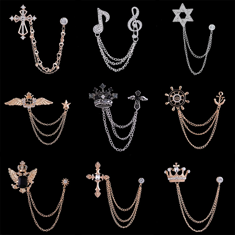 金榜题名莫桑钻银色星星胸针搭配黑色西装外套复古合金滴油胸饰