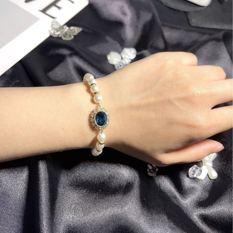 Aquamarine pearl bracelet, private retro jewelry, classical charm, versatile gift for women, elegant and retro pearl. details Picture