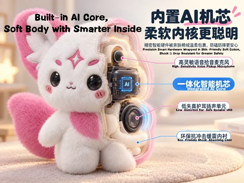 The Dingdang AI smart doll is available in two colors. It features an emotional companion eye display and AI functions, allowing for chatting and interaction, learning and education, encyclopedian knowledge, history and geography, singing and storytelling pic 5